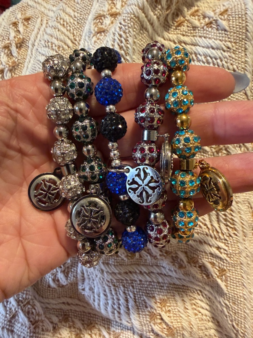 Rustic Cuff Sparkly Elastic Bracelets Bundle of 5